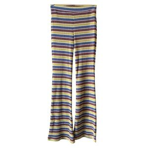 ZARA Y2K Ribbed Knit Pants Boho Flare Multicolor Striped Elastic Waist Size S